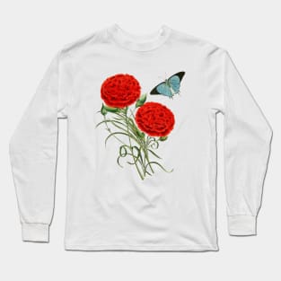 Watercolor red carnation flowers and butterfly Long Sleeve T-Shirt